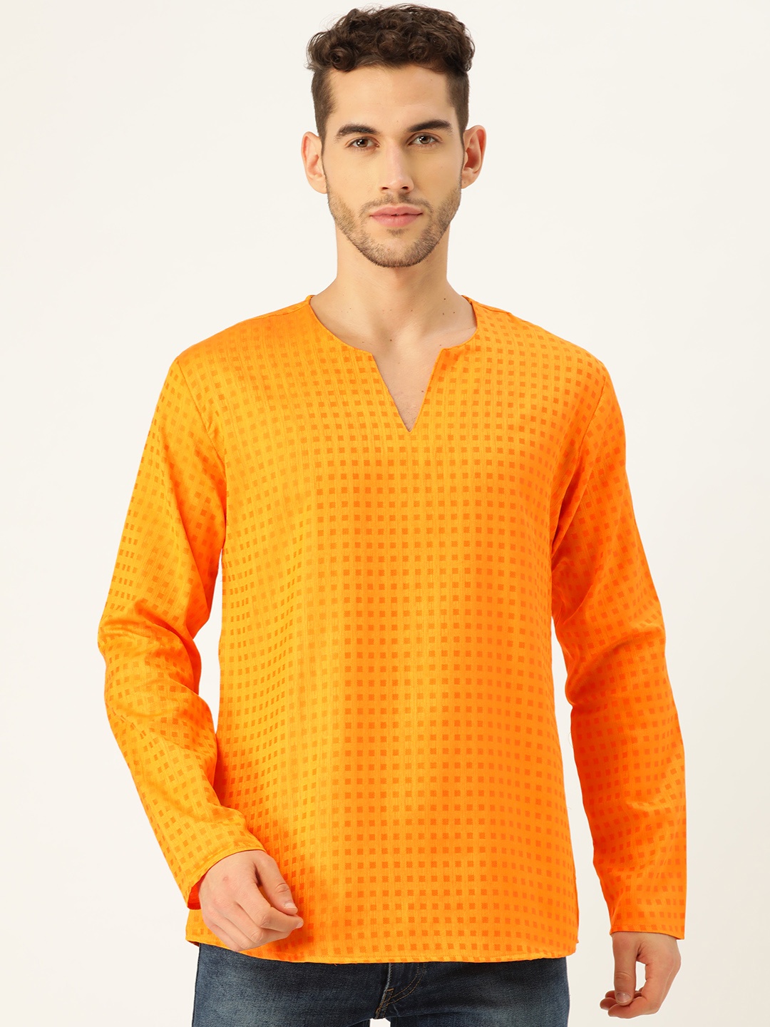 

SOJANYA Men Mustard yellow & Orange Woven Design Straight Kurta