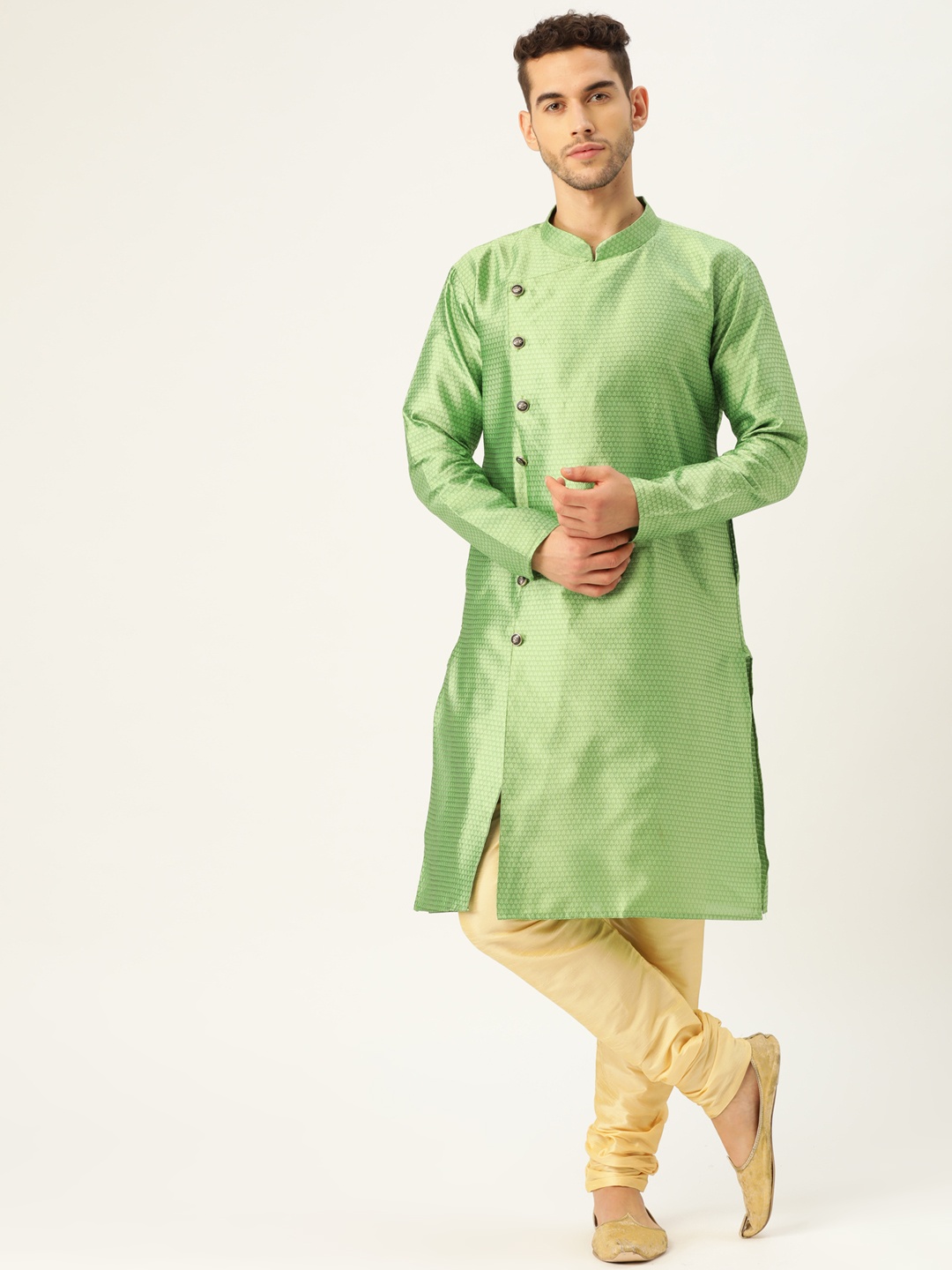 

SOJANYA Men Green Woven Design Straight Angrakha Kurta