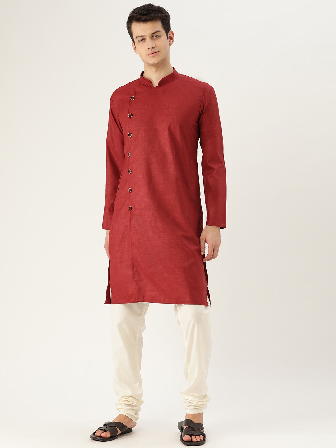 

SOJANYA Men Maroon Solid Angrakha Straight Kurta