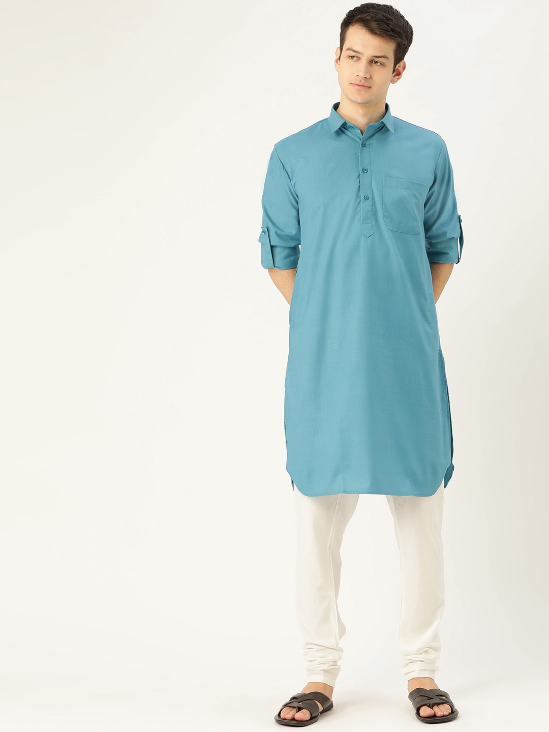 

SOJANYA Men Blue Solid Pathani Kurta