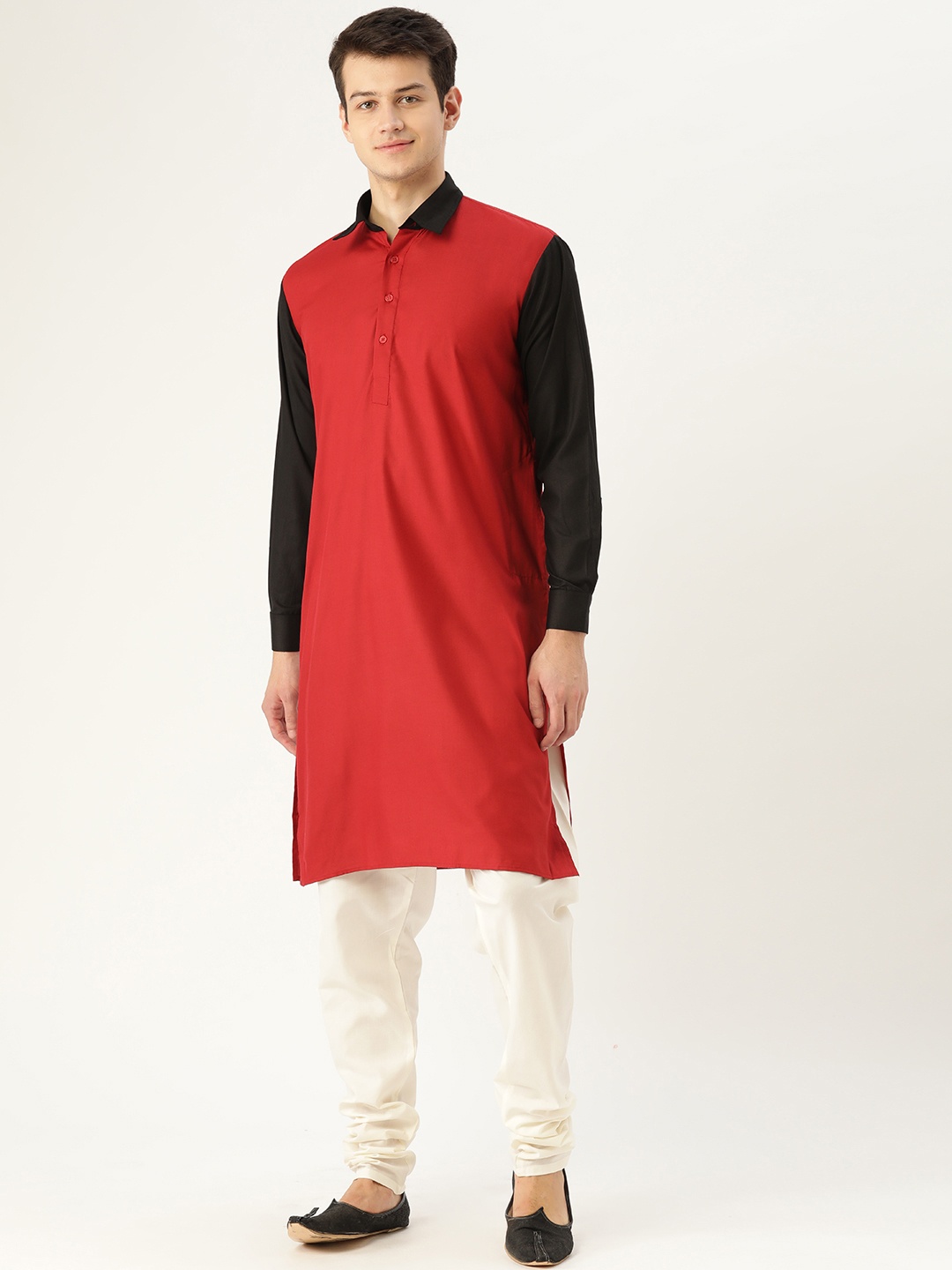 

SOJANYA Men Red Solid Straight Kurta