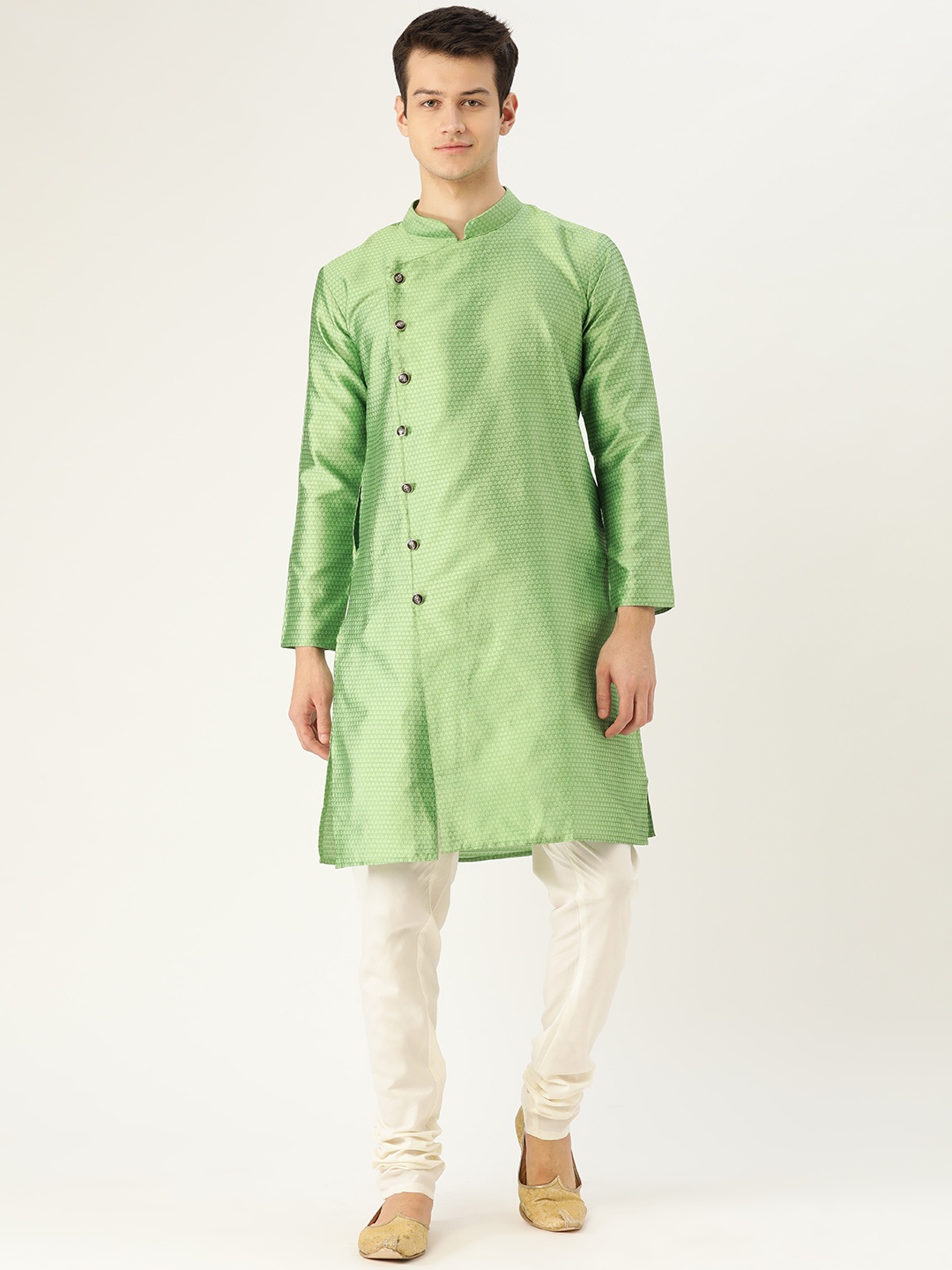 

SOJANYA Men Green & Off-White Self Design Kurta with Churidar