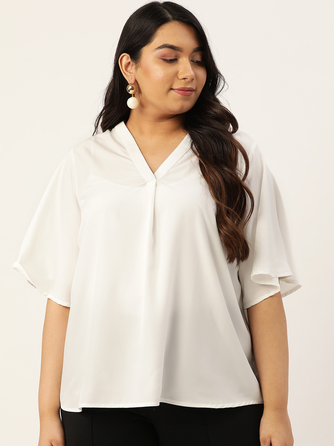 

Rute Women White Solid Plus Size Top