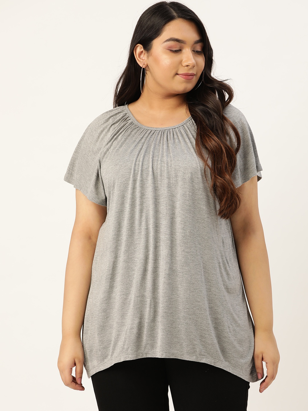 

Rute Women Grey Melange Solid Plus Size Top