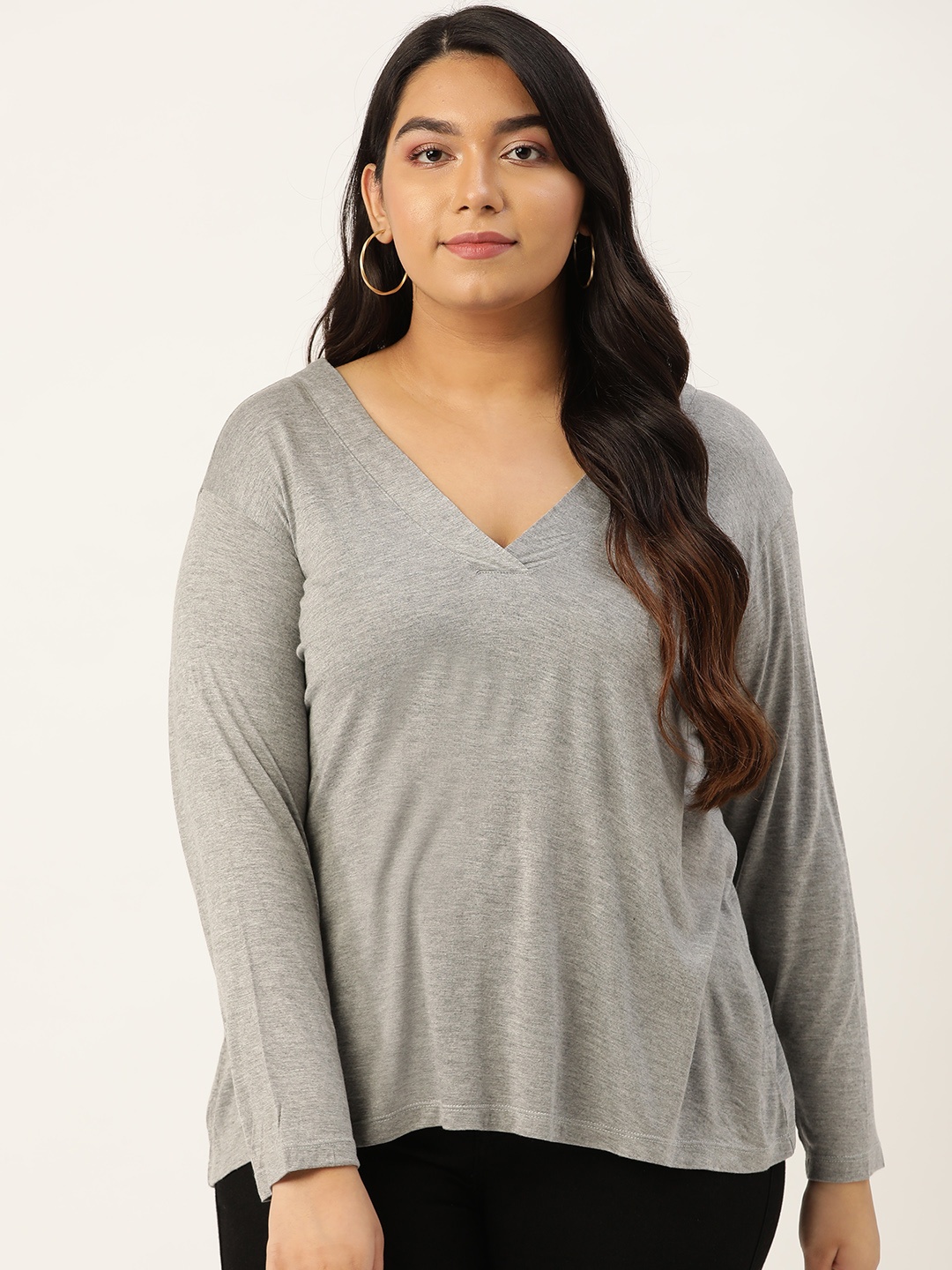 

Rute Women Grey Melange Solid Plus Size Top