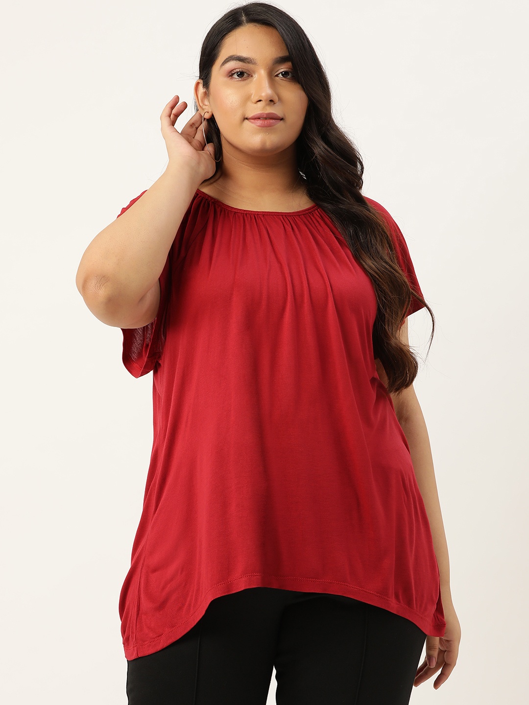 

Rute Women Red Solid Plus Size Pure Cotton Top