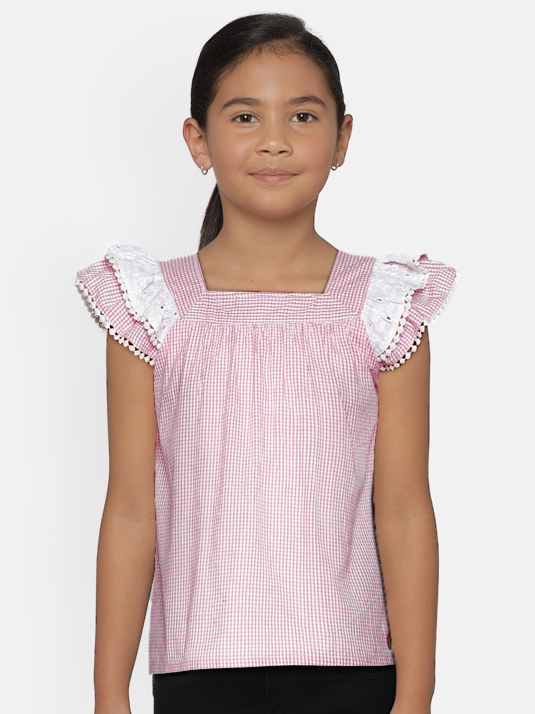 

METRO KIDS COMPANY Girls Pink Solid Blouson Top