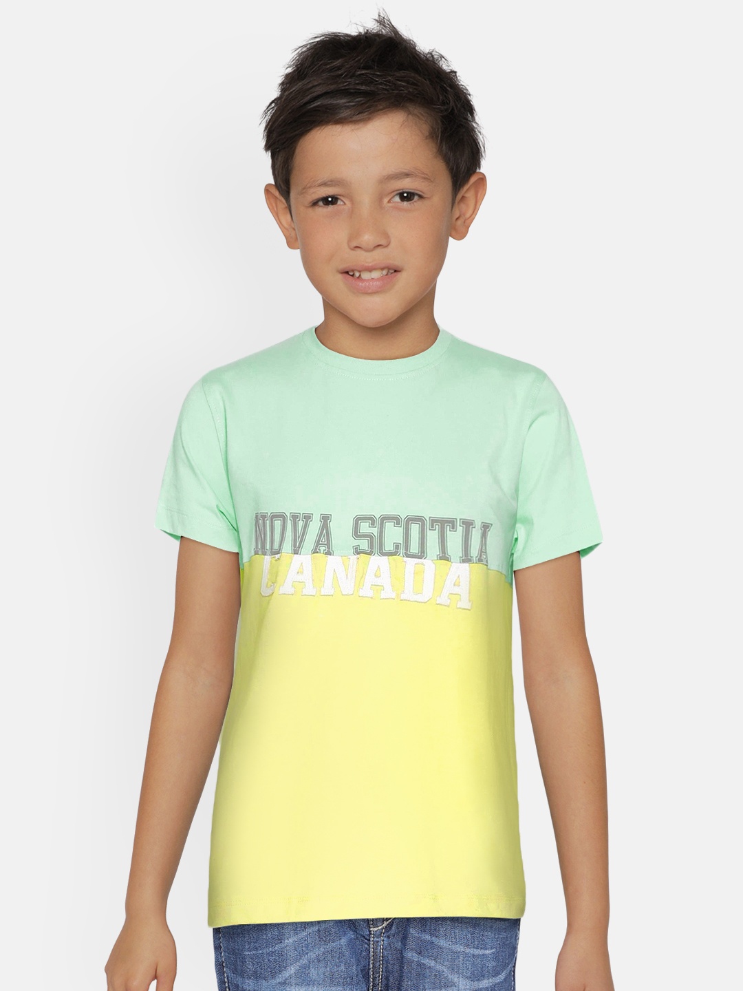 

METRO KIDS COMPANY Boys Green & Yellow Printed Round Neck T-shirt