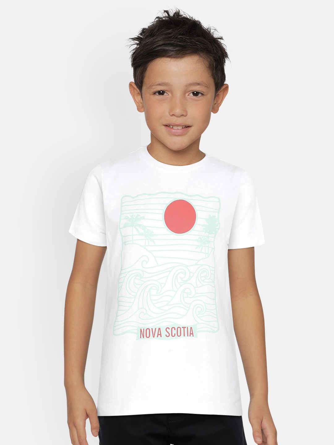 

METRO KIDS COMPANY Boys White Printed Round Neck T-shirt