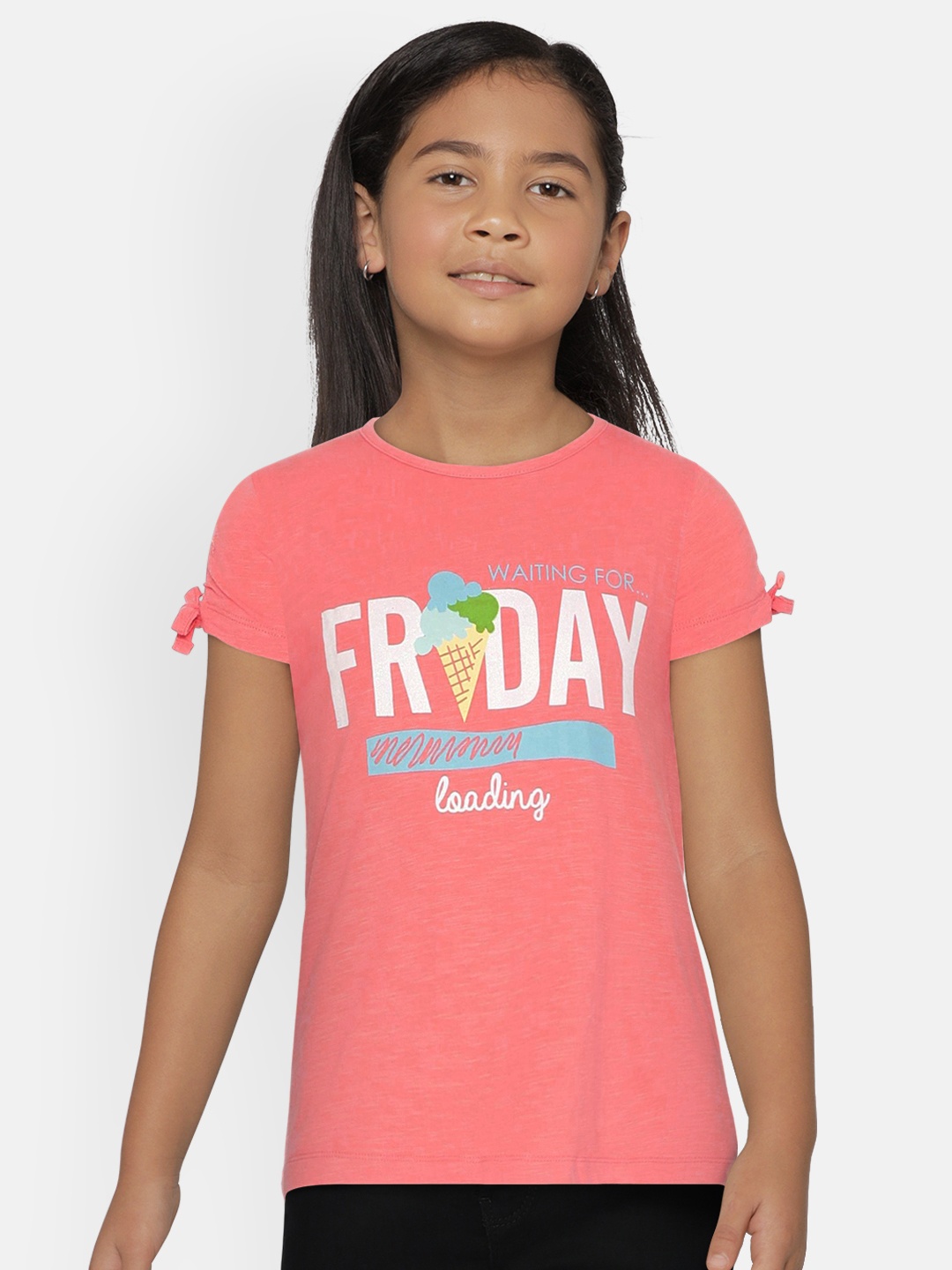 

METRO KIDS COMPANY Girls Coral Printed Top