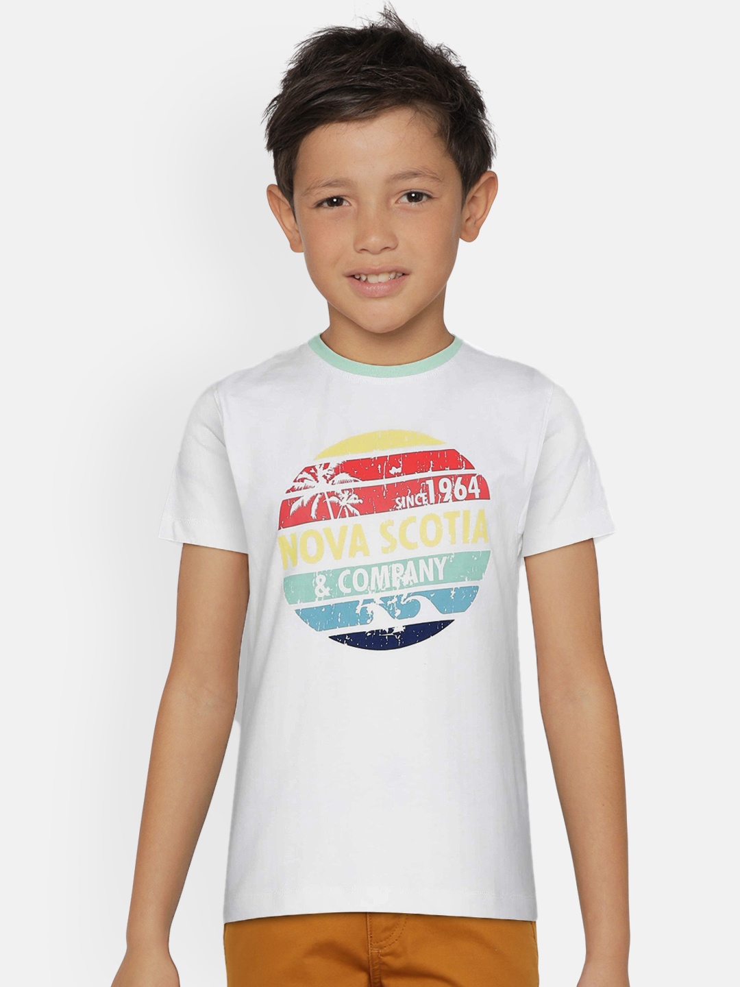 

METRO KIDS COMPANY Boys White Printed Round Neck T-shirt