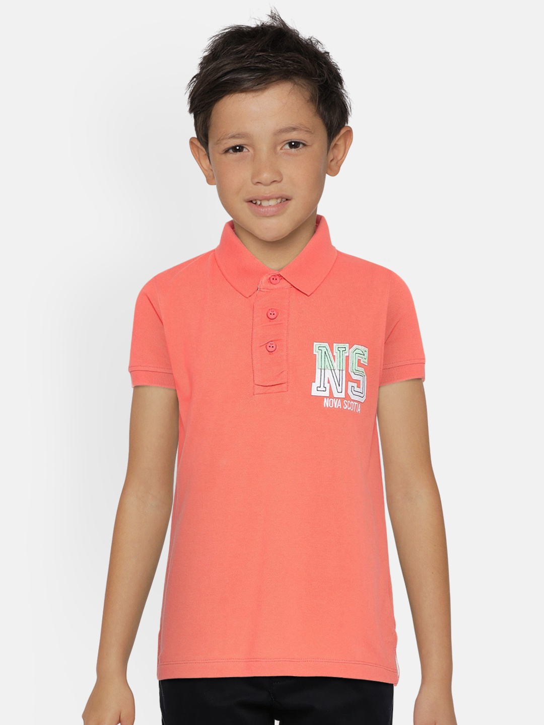 

METRO KIDS COMPANY Boys Orange Solid Polo Collar T-shirt