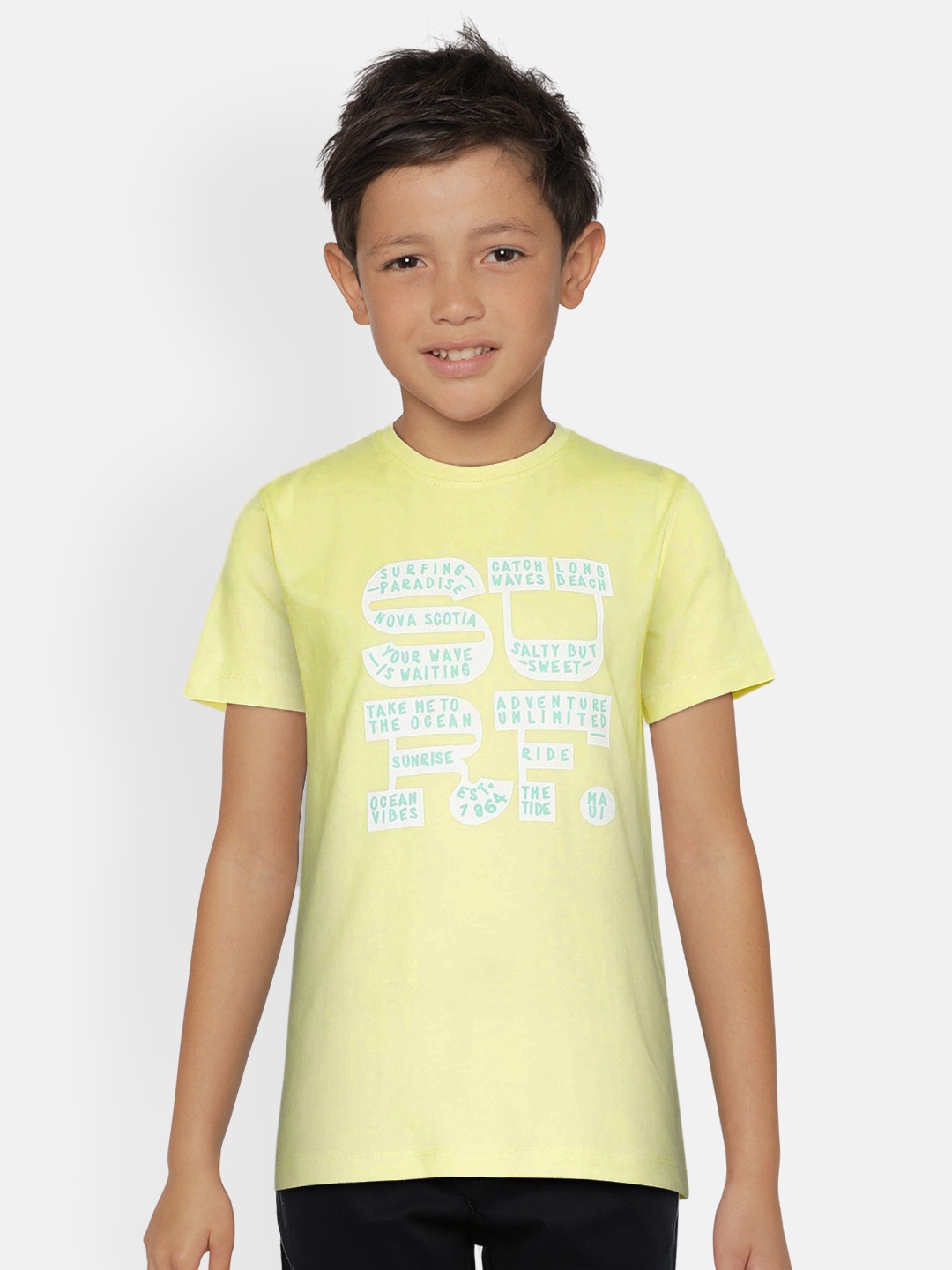 

METRO KIDS COMPANY Boys Yellow Printed Round Neck T-shirt