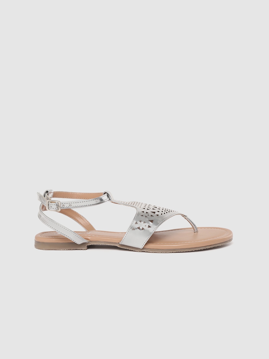 

DressBerry Women Silver-Toned Laser Cut Open Toe Flats