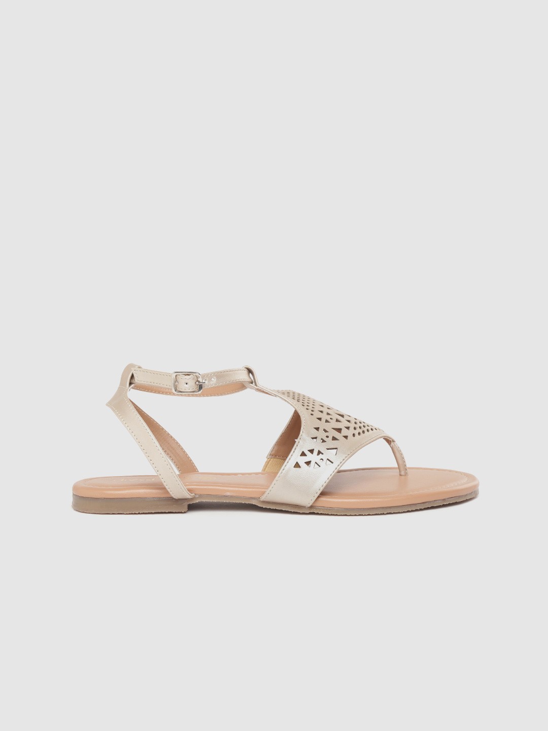 

DressBerry Women Gold-Toned Laser Cut Open Toe Flats