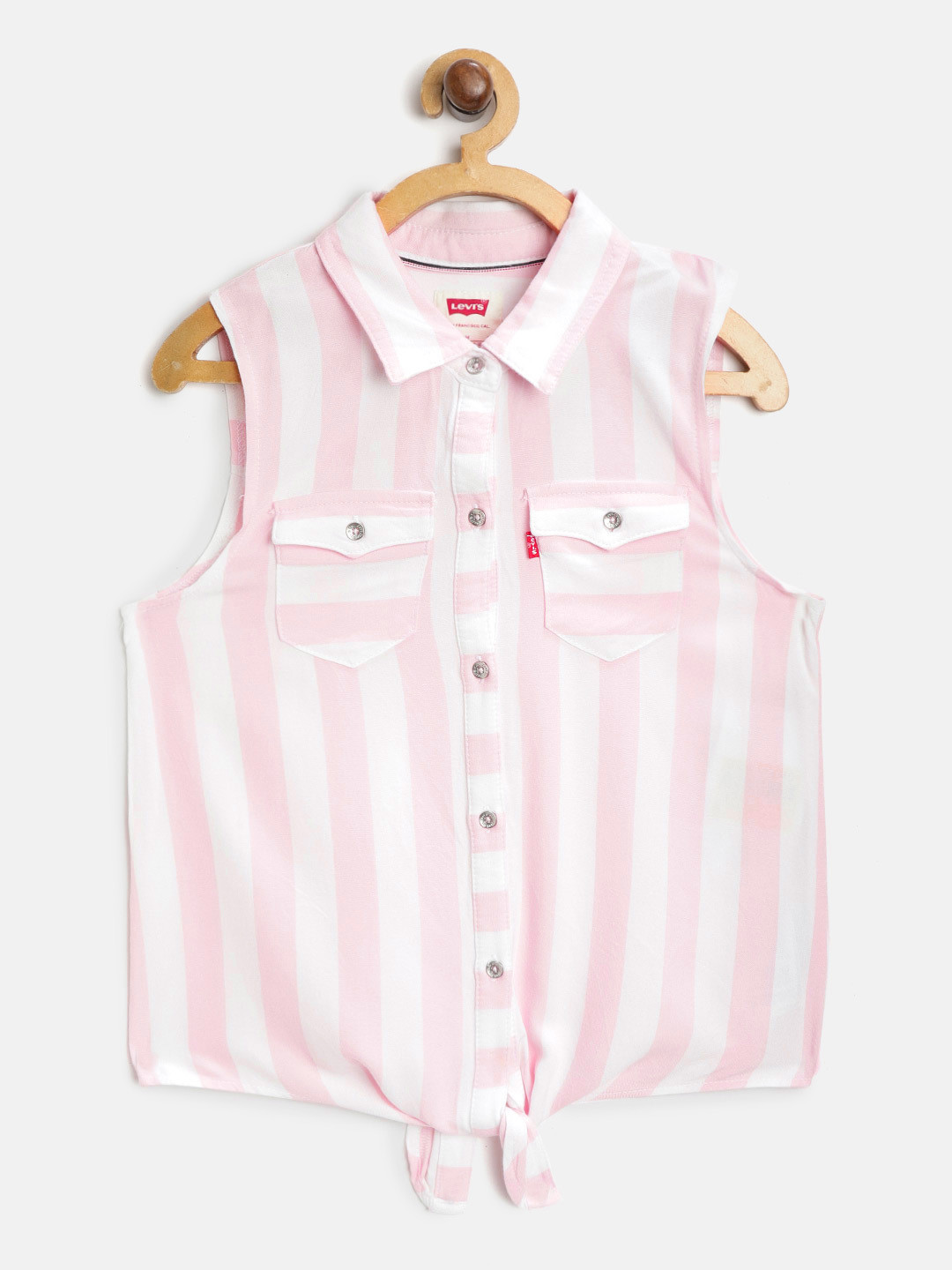 

Levis Girls Pink & White Regular Fit Striped Casual Shirt