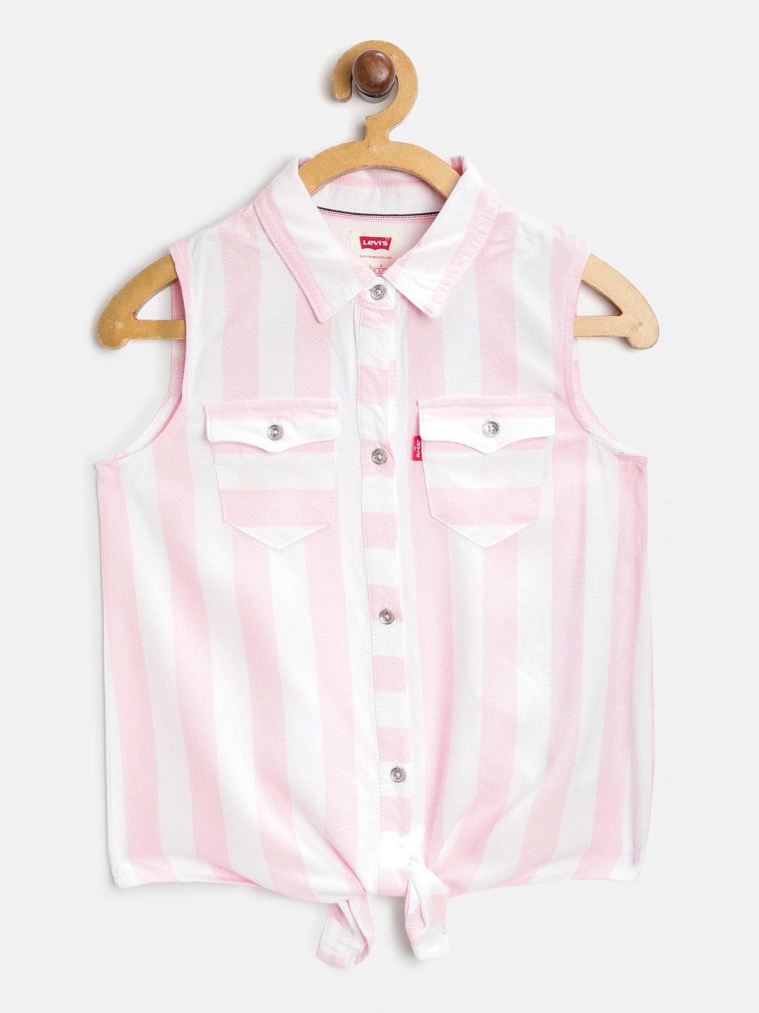 

Levis Girls Pink & White Regular Fit Striped Casual Shirt