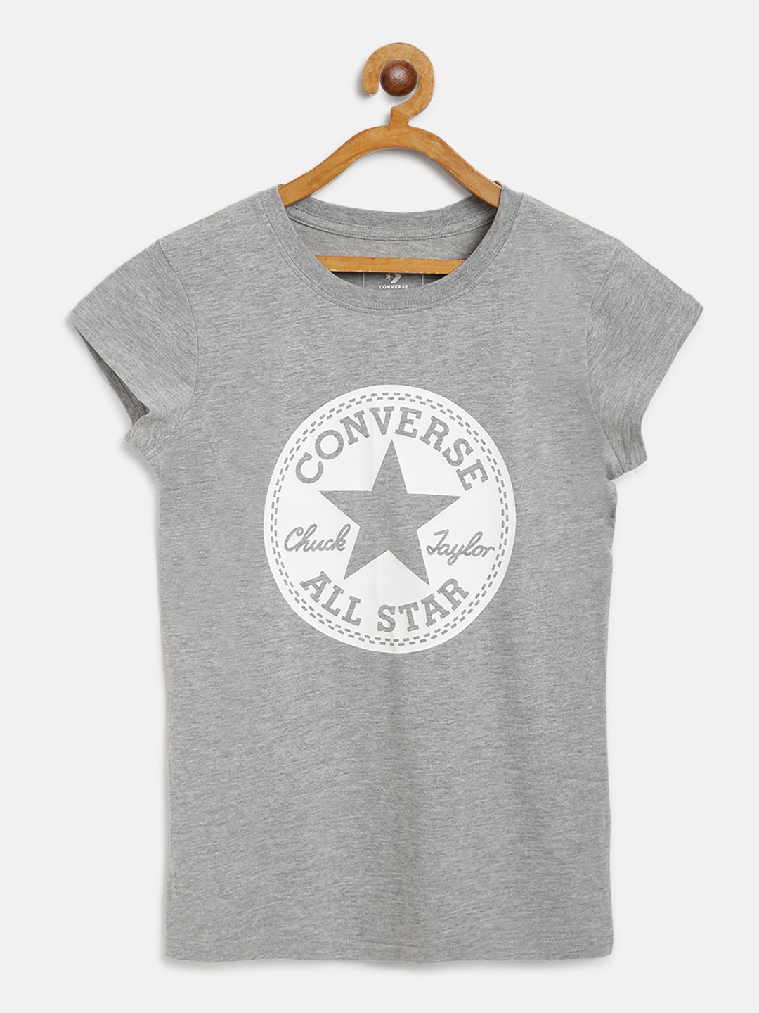 

Converse Girls Grey Melange & White Brand Logo Print Round Neck T-shirt