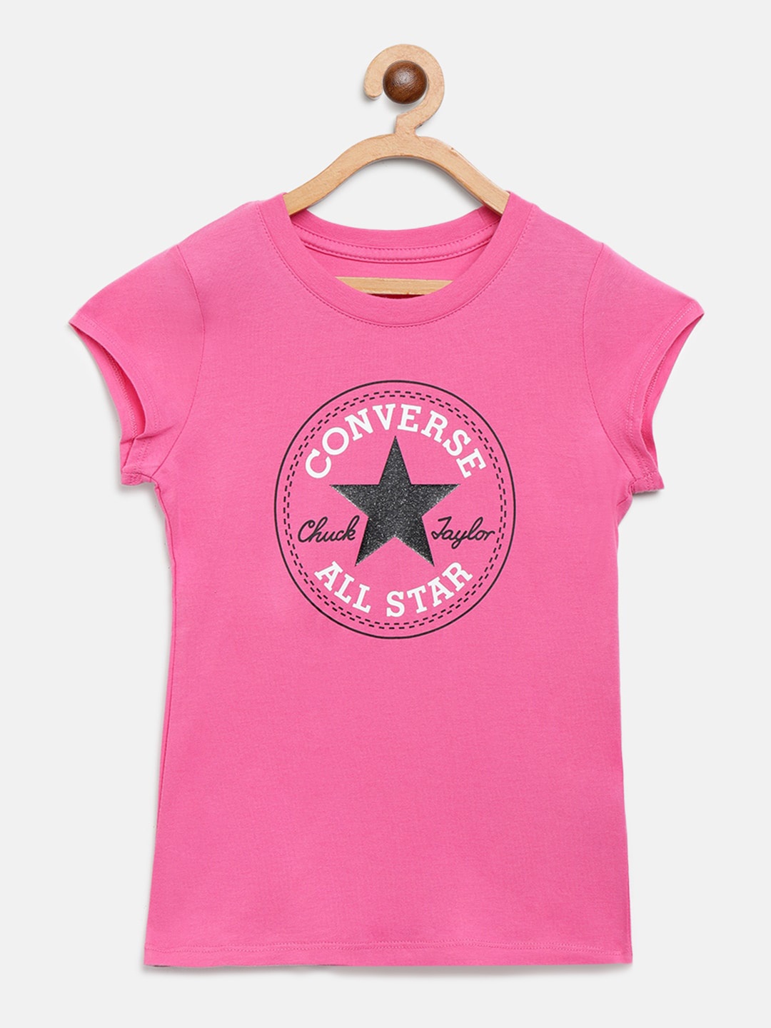 

Converse Girls Pink Black Brand Logo Print Round Neck Pure Cotton T-shirt