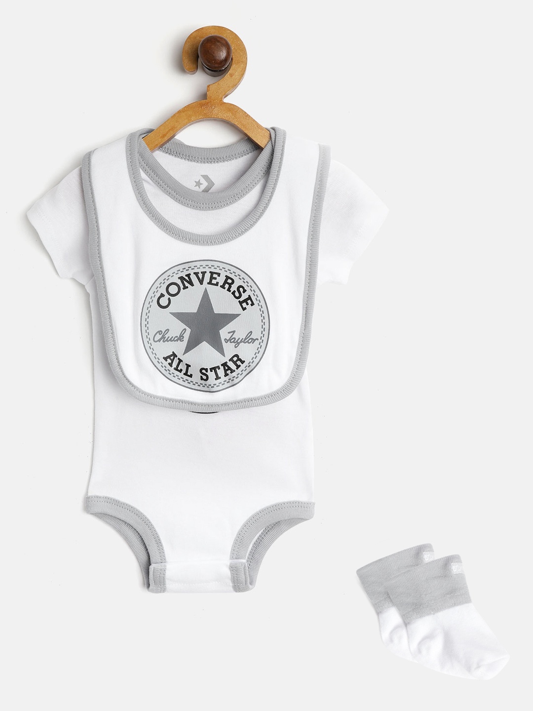 

Converse Set of White & Grey Classroom Pets Bodysuit, Bib & Booties