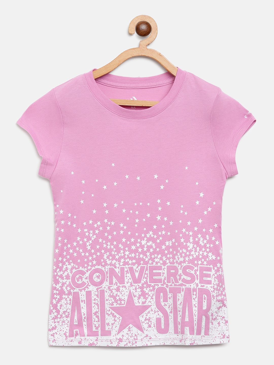 

Converse Girls Pink White Star Print Round Neck Pure Cotton T-shirt