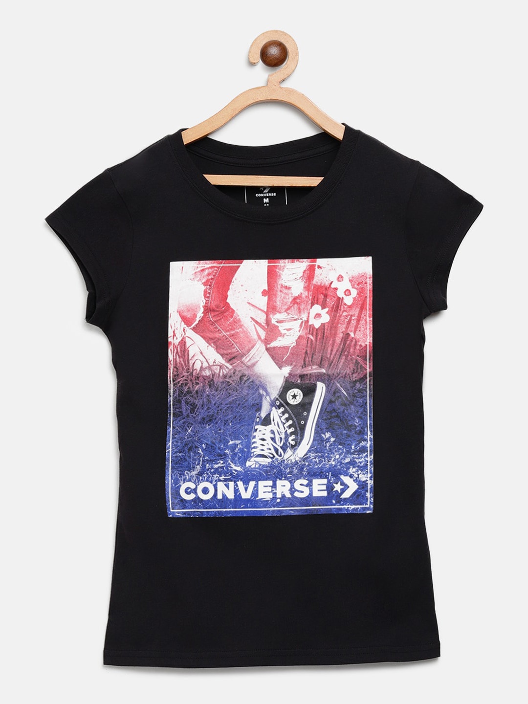 

Converse Girls Black & Blue Brand Logo & Graphic Print Round Neck T-shirt