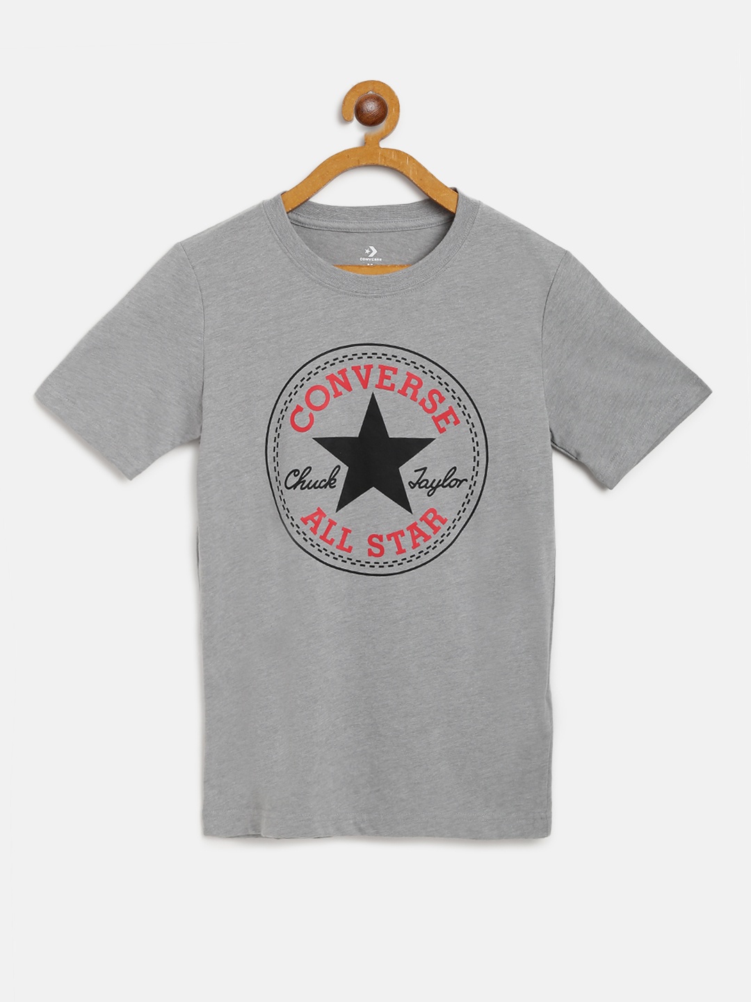 

Converse Boys Grey Melange & Black Brand Logo Print Round Neck T-shirt