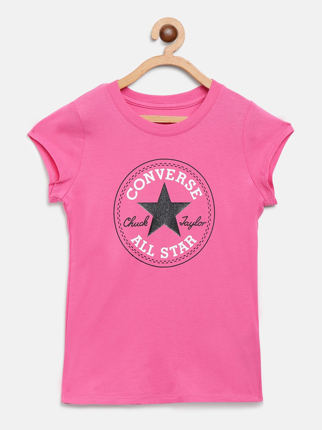 

Converse Girls Pink Printed Round Neck Pure Cotton T-shirt