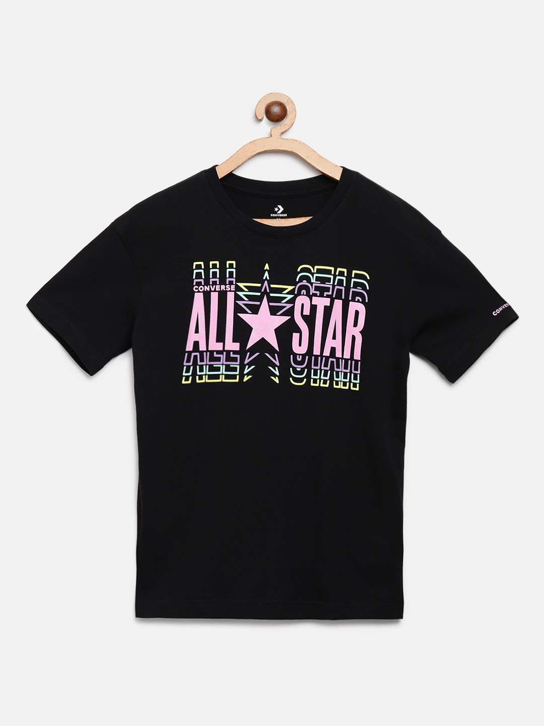 

Converse Girls Black & Pink Brand Logo Print Round Neck T-shirt