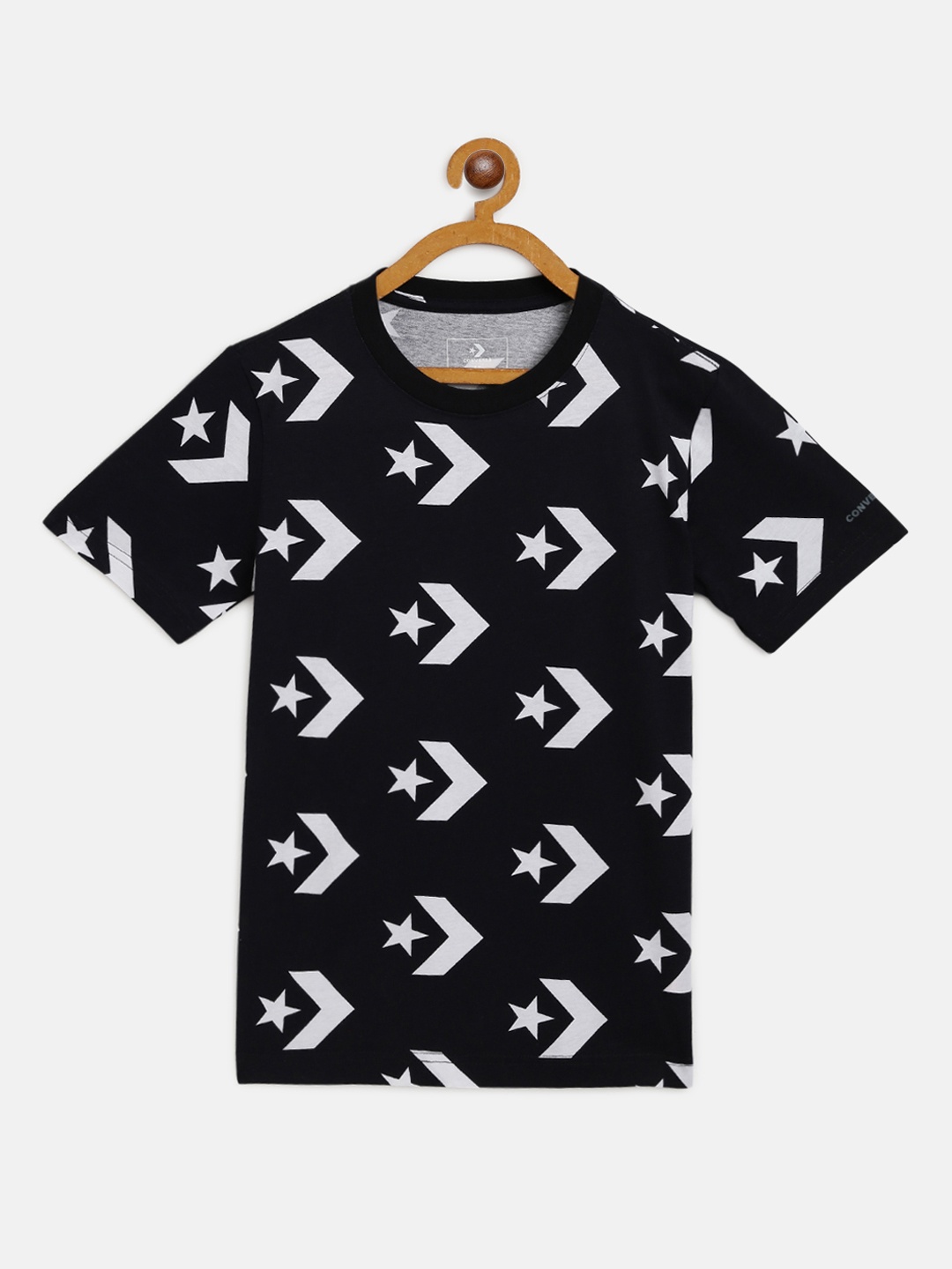 

Converse Boys Black White Brand Logo Printed Round Neck Pure Cotton T-shirt