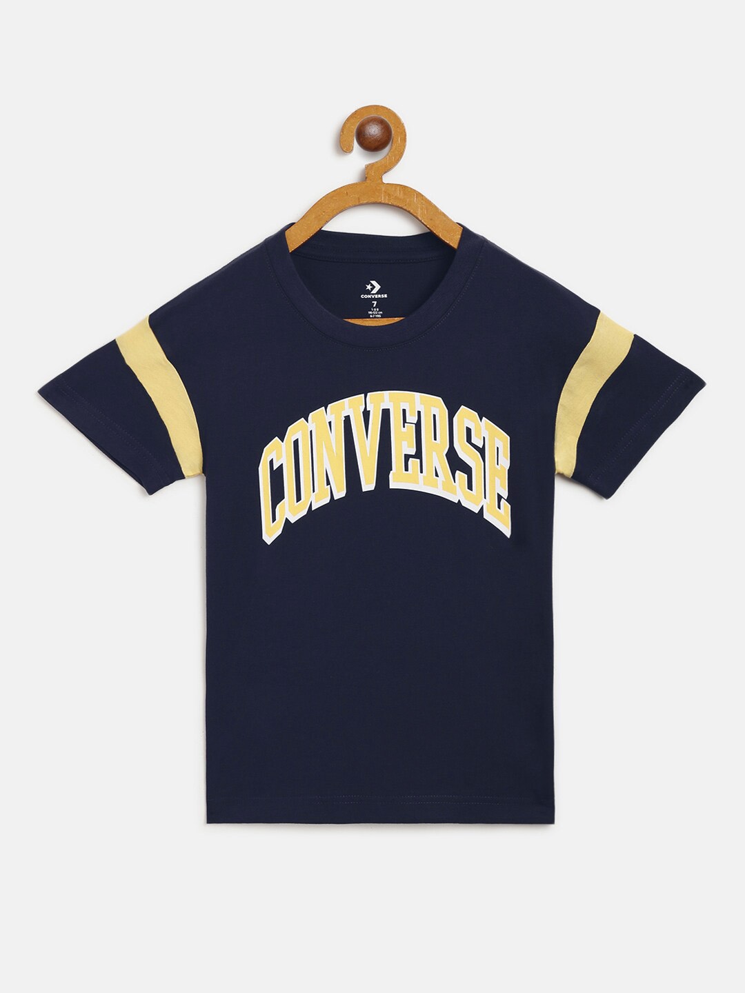 

Converse Boys Navy Blue Yellow Printed Round Neck Pure Cotton T-shirt