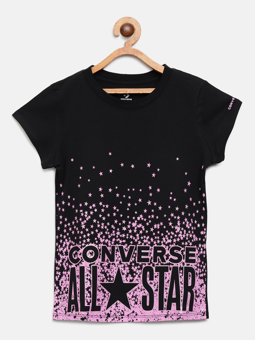 

Converse Girls Black & Pink Star Print Round Neck T-shirt
