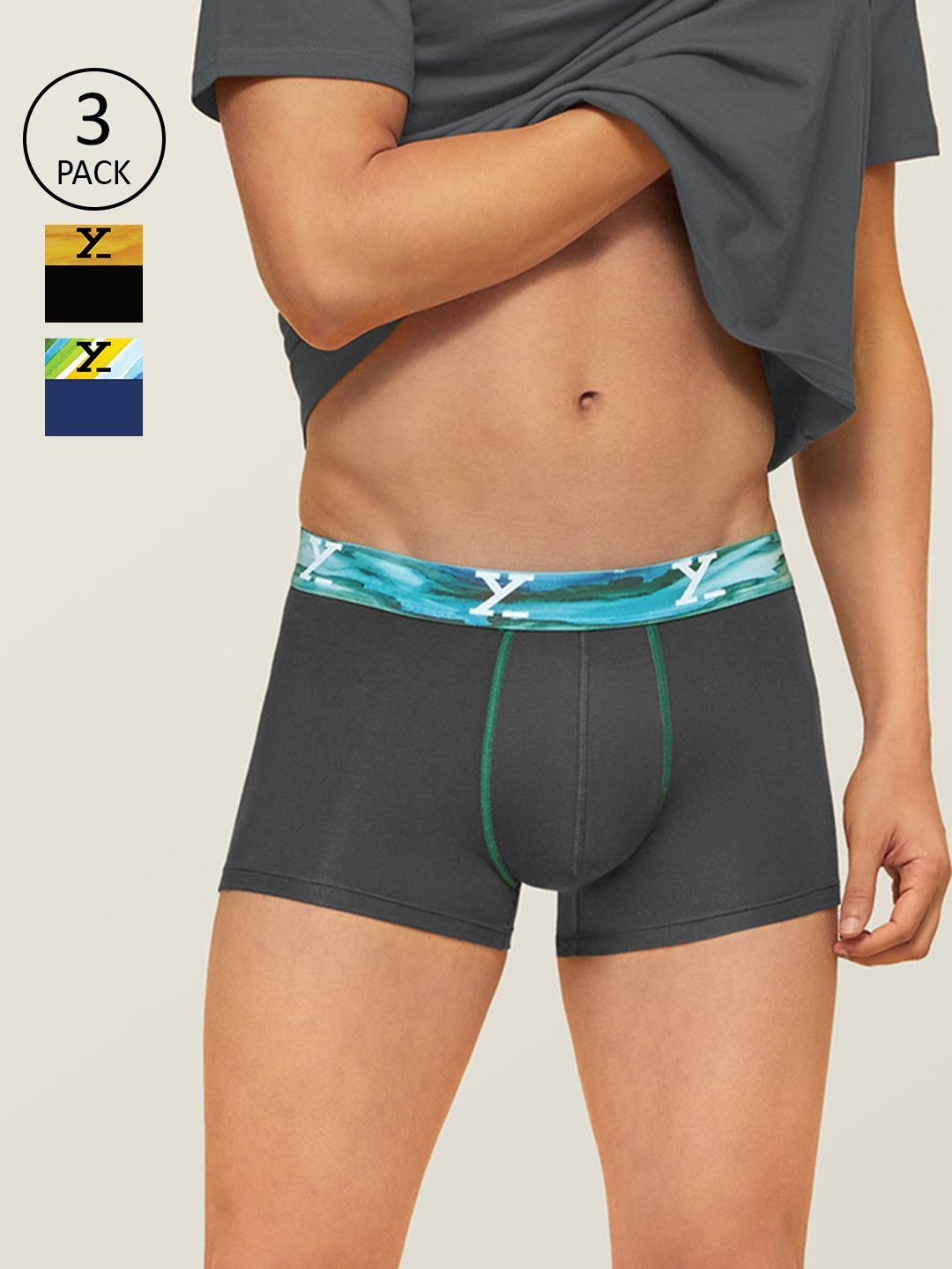 

XYXX Men IntelliSoft Antimicrobial Micro Modal Pack of 3 Dynamo Trunks XYTRNK3PCKN111XXL, Grey