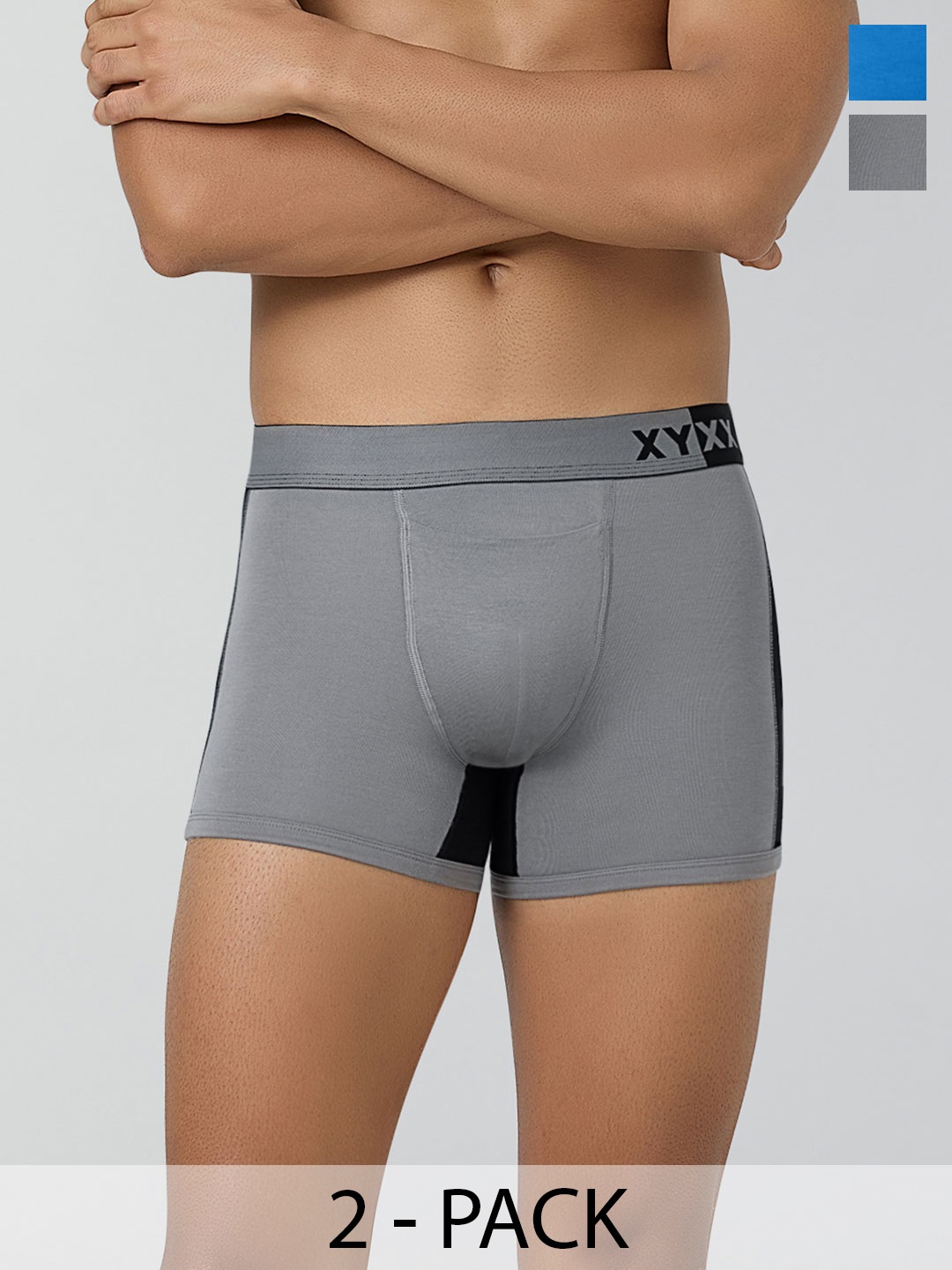 

XYXX Men IntelliSoft Antimicrobial Micro Modal Pack of 2 Dualist Trunks XYTRNK2PCKN165XXL, Grey