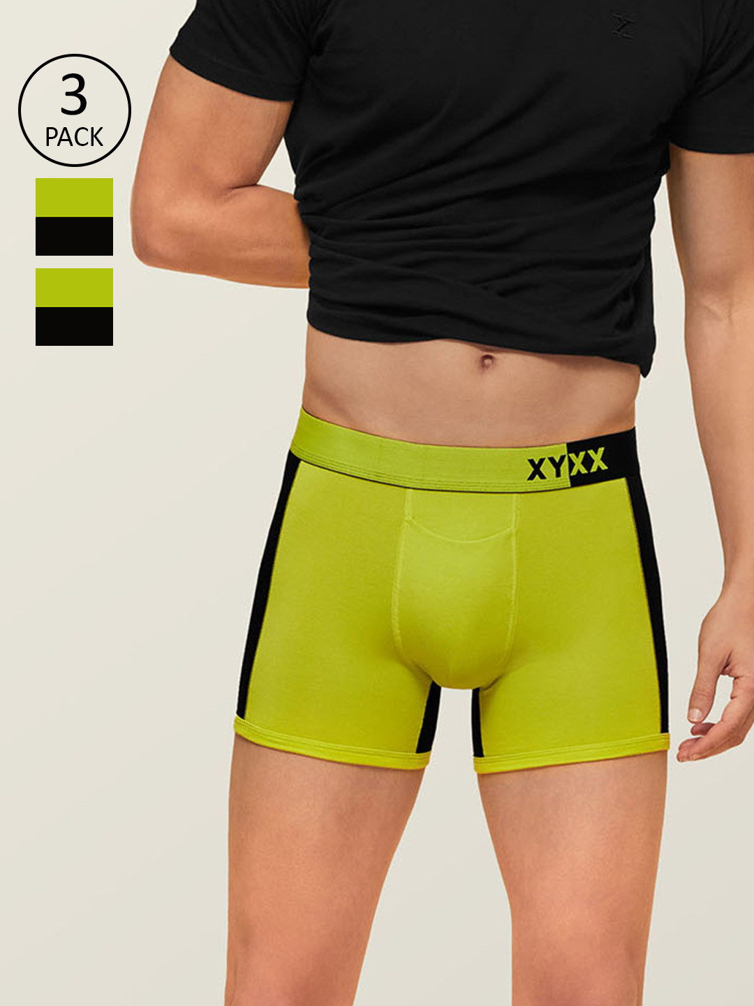 

XYXX Men IntelliSoft Antimicrobial Micro Modal Pack of 3 Dualist Trunks XYTRNK3PCKN321XXL, Lime green