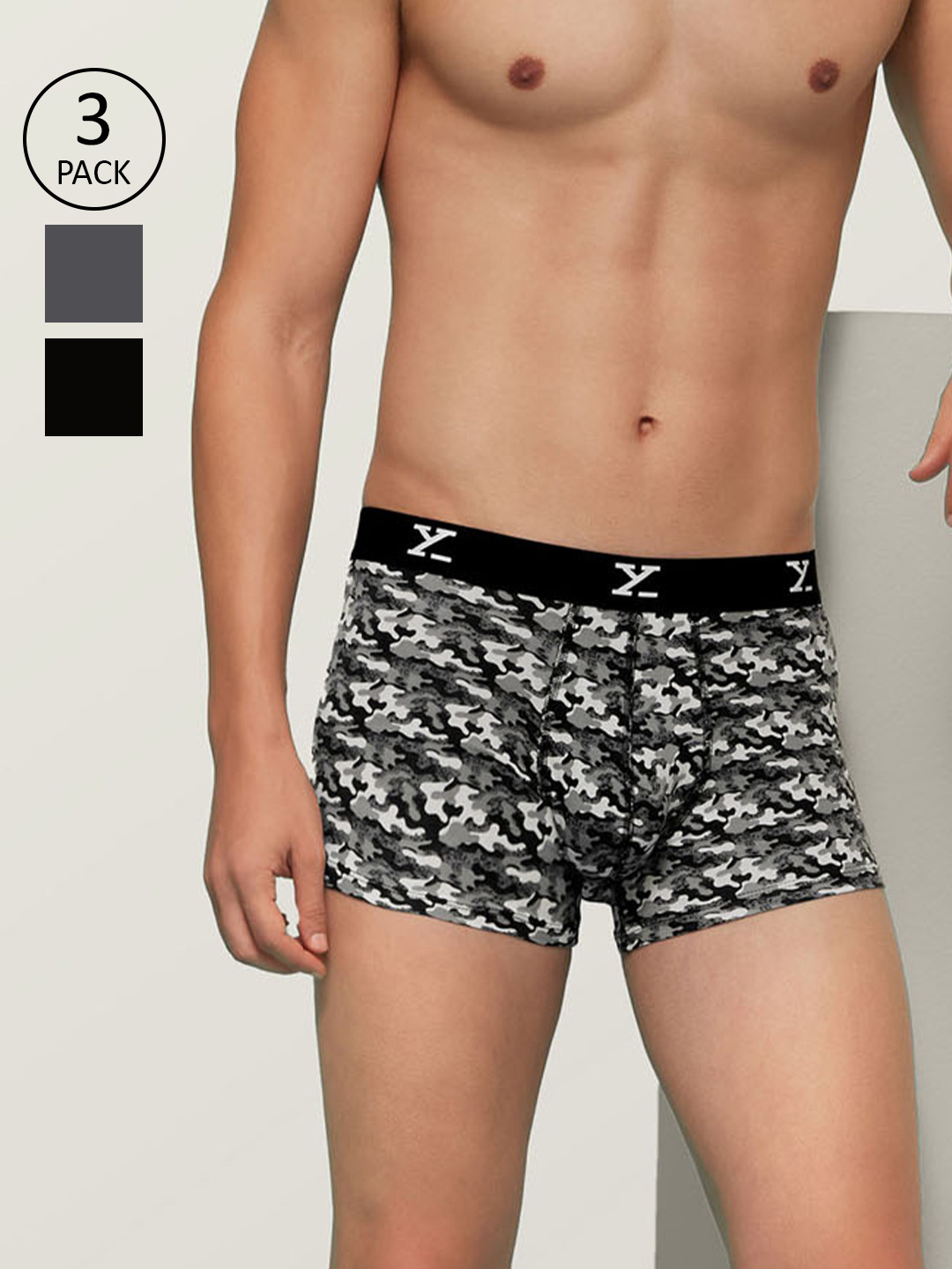 

XYXX Men IntelliSoft Antimicrobial Micro Modal Pack of 3 Shuffle Trunks XYTRNK3PCKN331XXL, Black