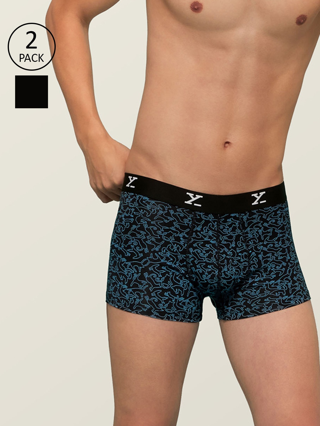 

XYXX Men IntelliSoft Antimicrobial Micro Modal Pack of 2 Shuffle Trunks XYTRNK2PCKN96XXL, Black