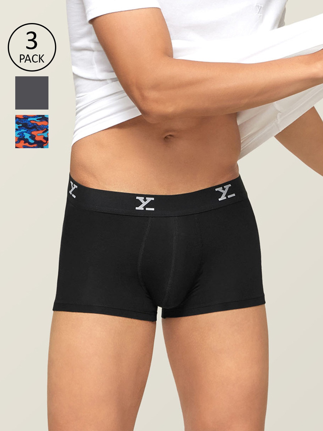 

XYXX Men IntelliSoft Antimicrobial Micro Modal Pack of 3 Shuffle Trunks XYTRNK3PCKN325XXL, Black