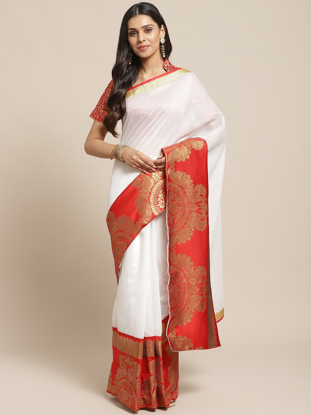 

Readiprint Fashions White & Red Pure Cotton Solid Kota Saree