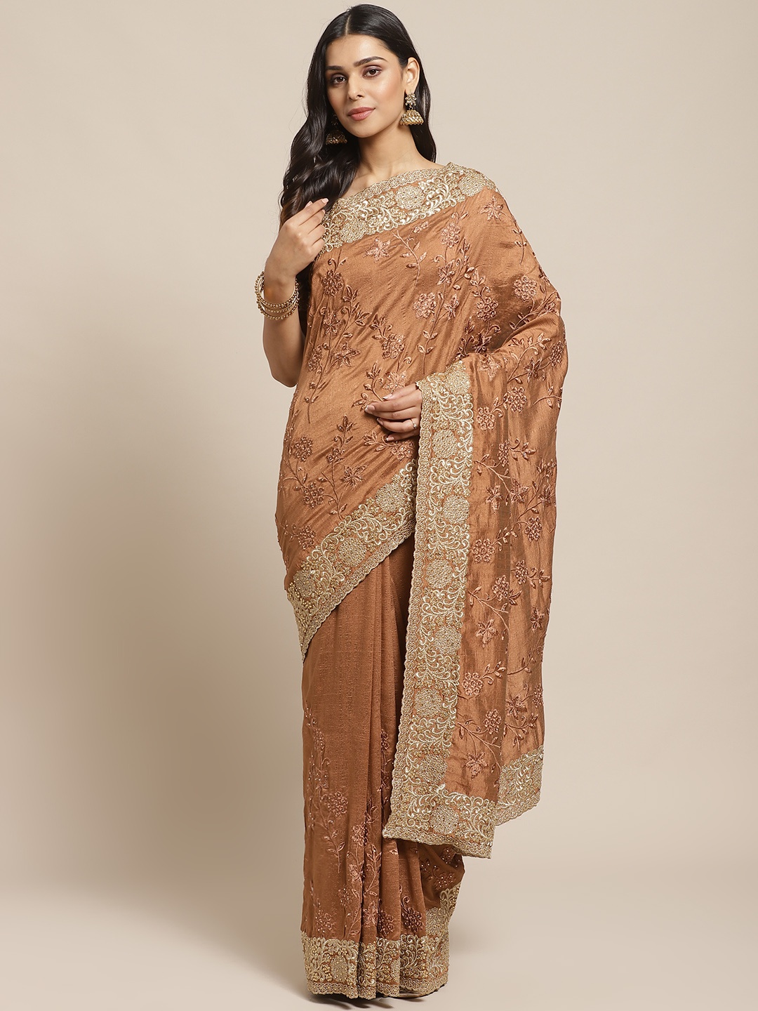 

Readiprint Fashions Brown Embroidered Saree