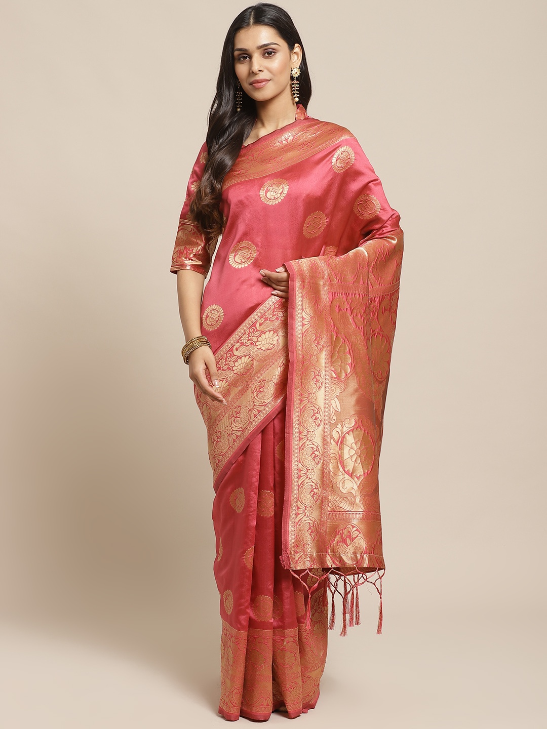 

Readiprint Fashions Pink & Golden Woven Design Saree