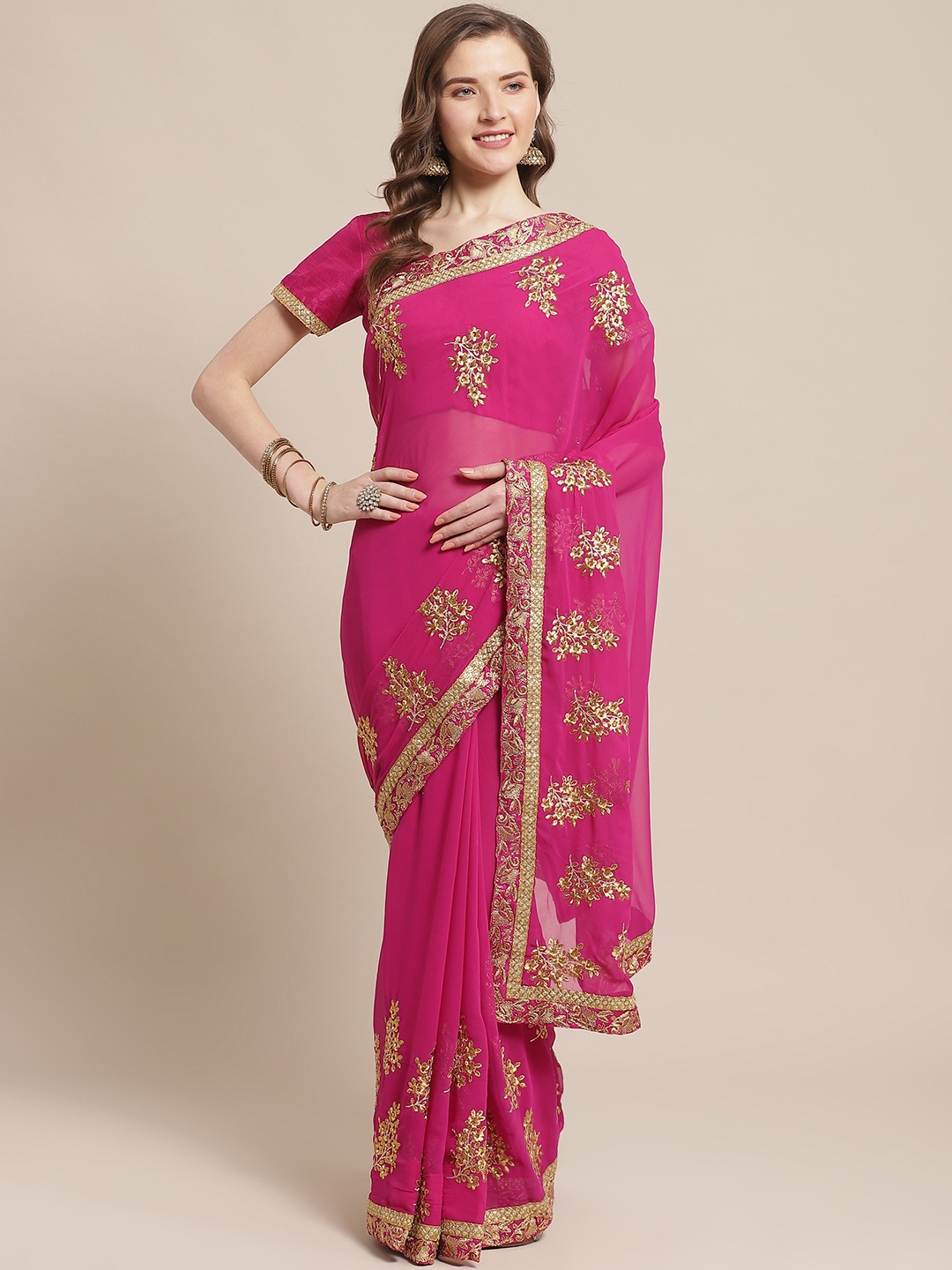 

Readiprint Fashions Magenta & Golden Embroidered Saree