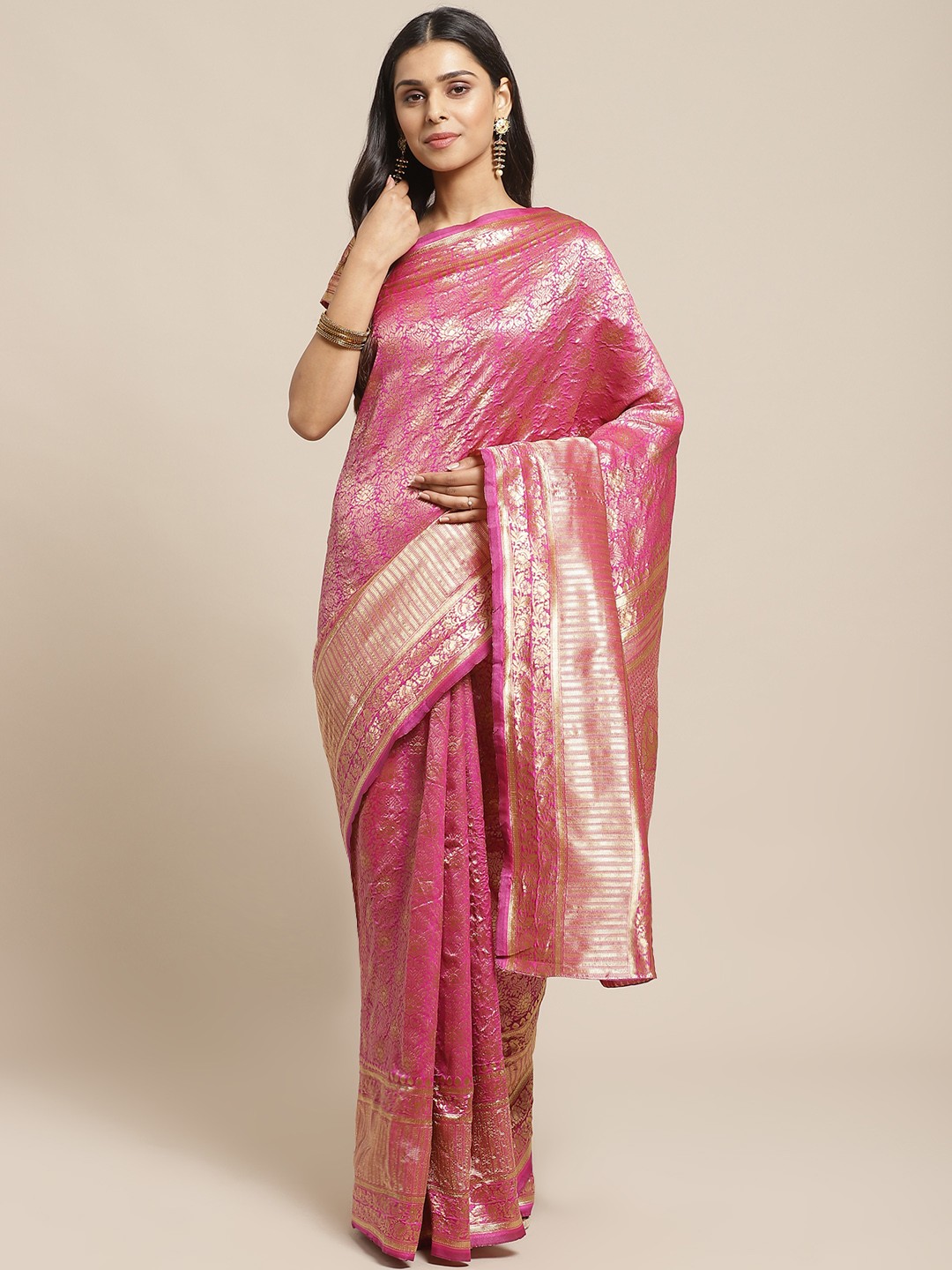 

Readiprint Fashions Magenta & Golden Woven Design Banarasi Saree