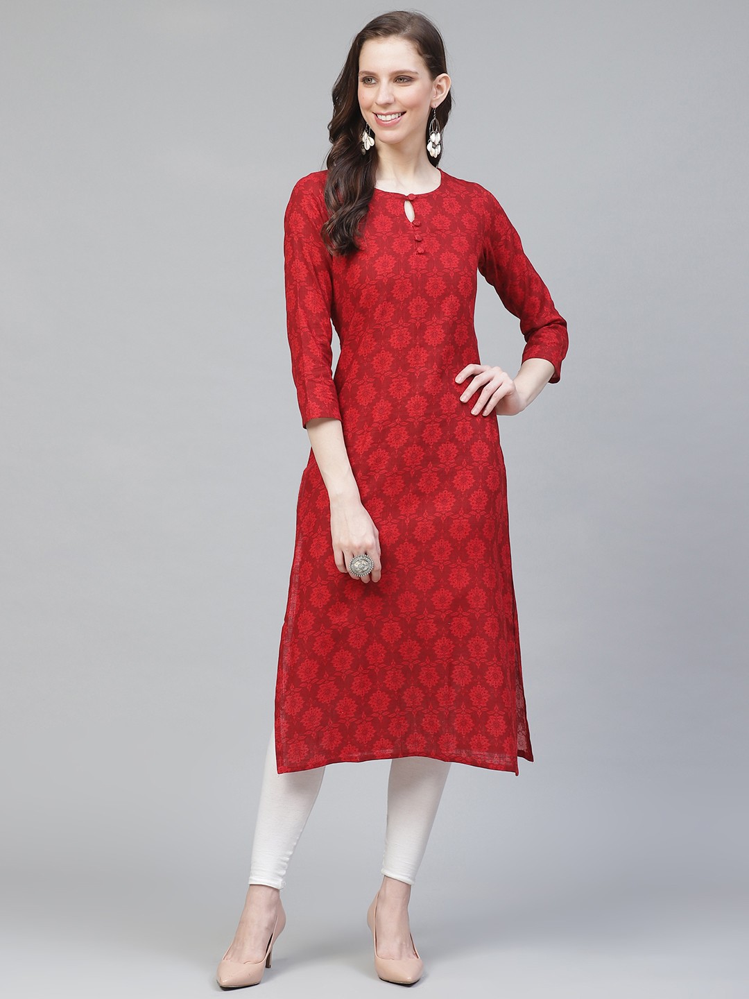 

AHIKA Women Red Printed Straight Kurta