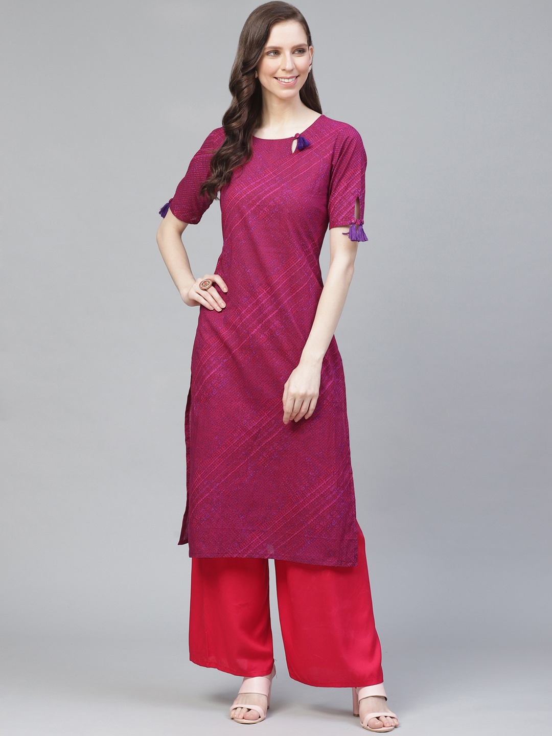 

AHIKA Women Pink & Purple Printed Straight Kurta