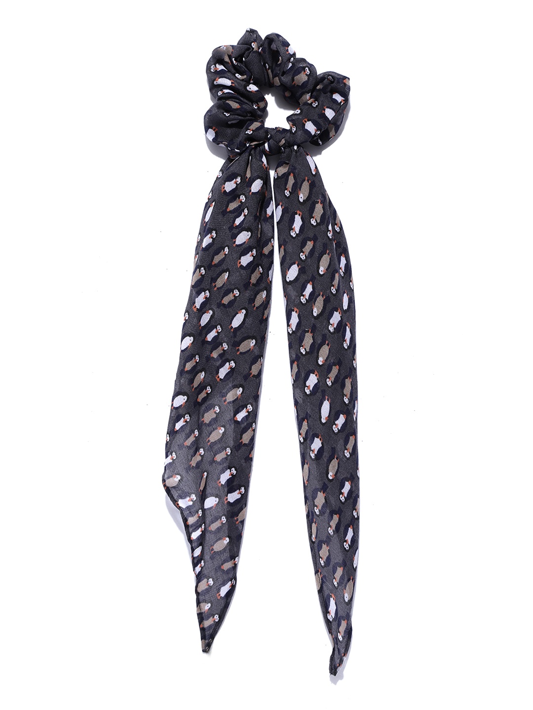 

Blueberry Charcoal Grey & White Penguin Print Scrunchie with Knot Detail