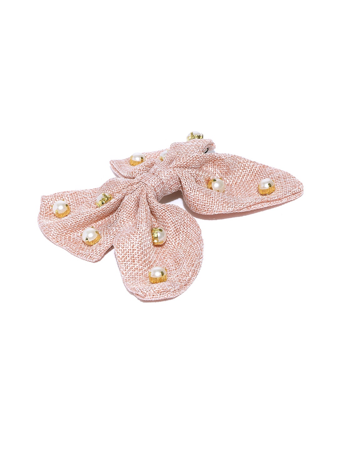 

Blueberry Pink & Off-White Jute Beaded Bow-Shaped Alligator Hair Clip