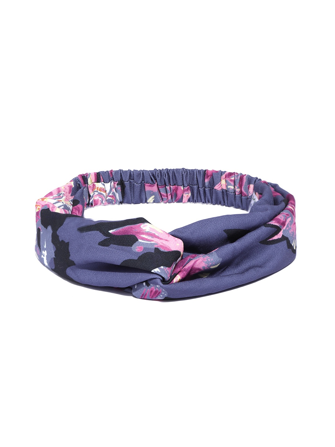 

Blueberry Violet & Pink Floral Print Elasticated Knot Hairband