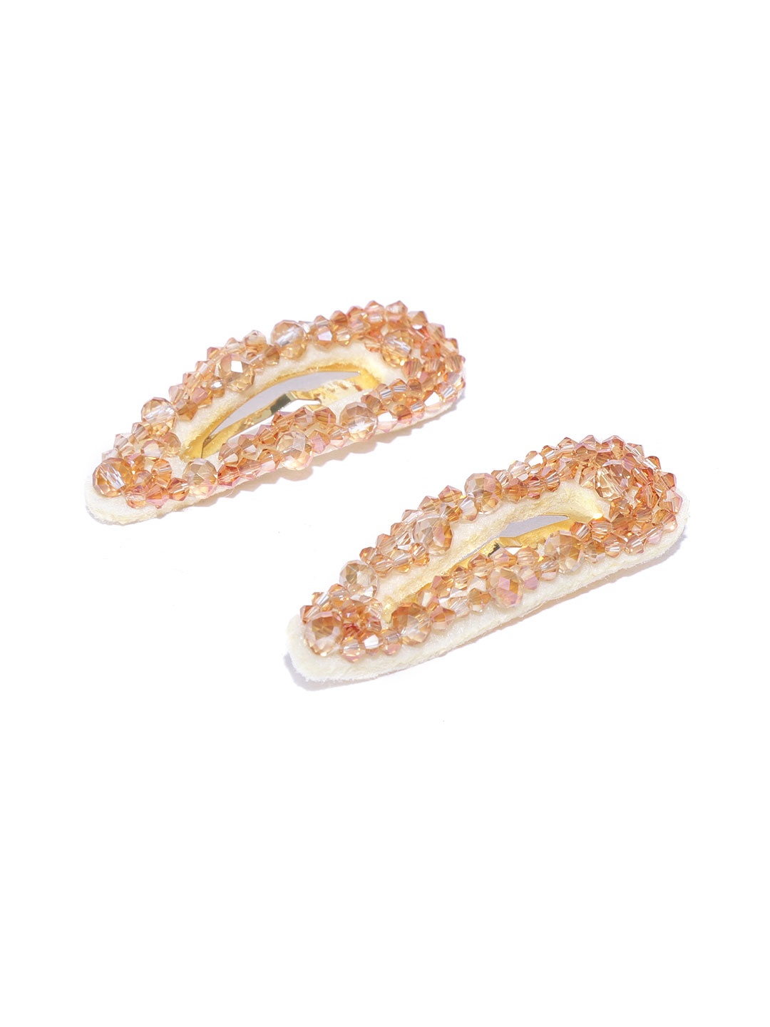 

Blueberry Women Set of 2 Peach-Coloured & Off-White Beaded Tic Tac Hair Clips