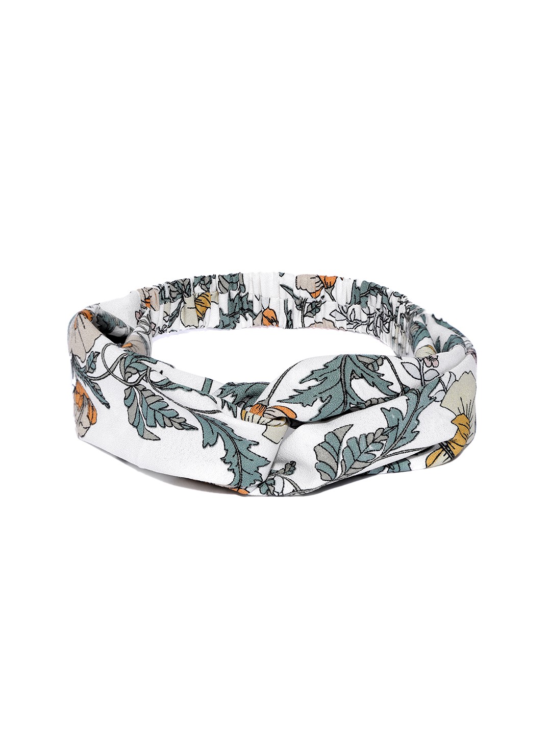 

Blueberry Women Off-White & Green Floral & Leaf Print Knot Hairband